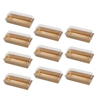 10pcs rectangular kraft paper sandwich wrapping boxes cake bread snack bakery packing box with plastic clear lids