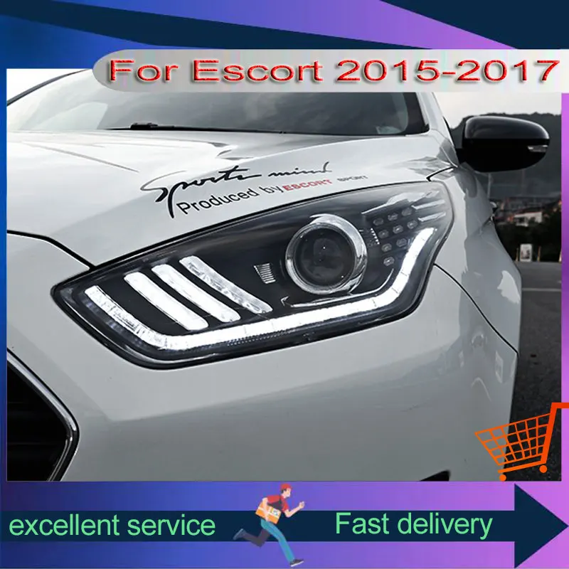 Автомобильные фары для Ford Escort 2015-2017, фара в сборе, ремонт в стиле Mustang, светодиодные DRL с двойной проекционной линзой, ксеноновая передняя лампа (art.: 3920cedd20dac) - 3920cedd20dac