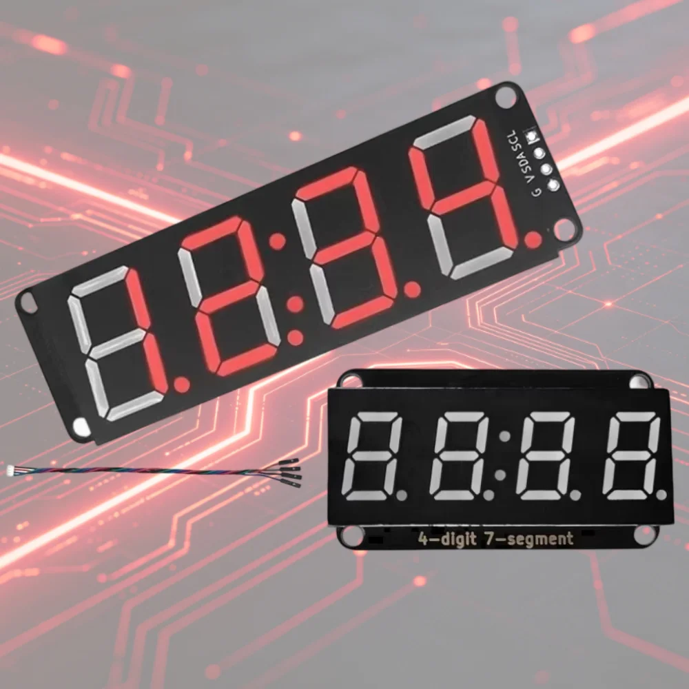 Фото Модуль цифрового 7-сегментного LED-дисплея HT16K33 I2C с 4 разрядами, поддержкой десятичной точки и отображением времени для Arduino и Raspberry Pi №2