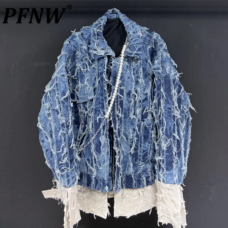 

PFHQ Tide Denim Jackets Fake Two Pieces Thick Autumn Wearproof Worn Out High Street Zippers Heavy Industry Original Coat 21Z2438