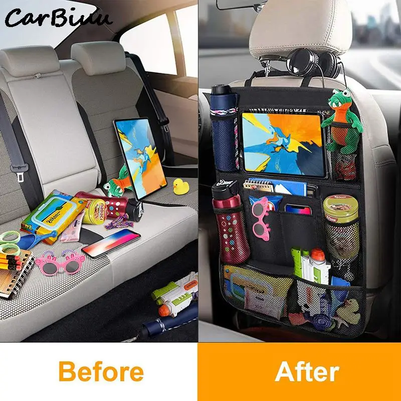 

Car Rear Seat Organizer With Tablet Touch Screen Holder, Auto Storage Pockets, Car Seat Back Protector Cover For Kids Travel