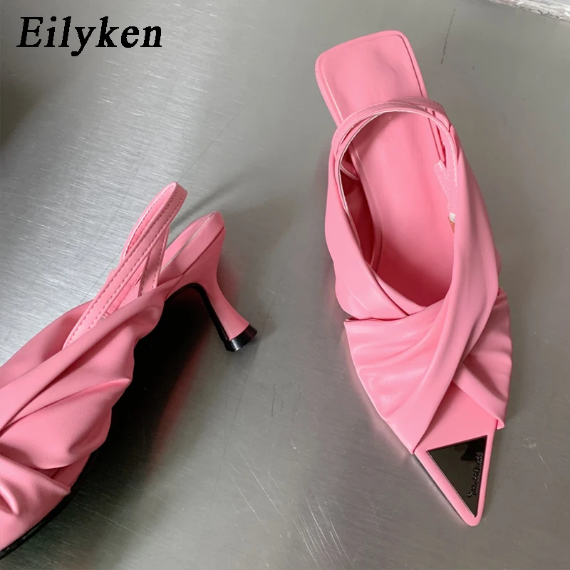 

Eilyken/Новинка; Летние женские босоножки на среднем каблуке с острым носком; Модная женская обувь со складками и ремешком на щиколотке
