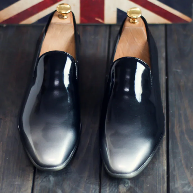 Men's Gold Sliver Gradient Dress Shoes Fashion Loafers Patent Leather Oxfords Shoes Flats Elegant Driving Moccasins
