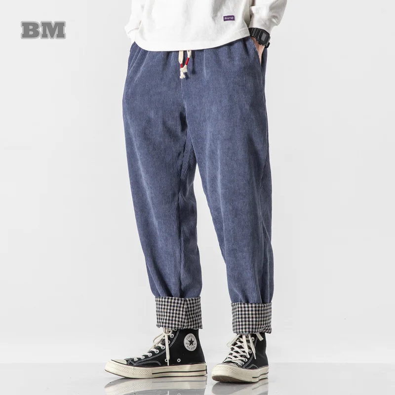 

Модные женские вельветовые брюки в китайском стиле, повседневная одежда для мужчин, Японская уличная одежда, прямые брюки с подкладкой в стиле Харадзюку