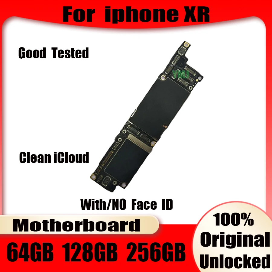 

100% Original Motherboard For iphone XR With/NoFace ID Mainboard Full Unlocked Free icloud Good Tested logic board 64-128-256GB