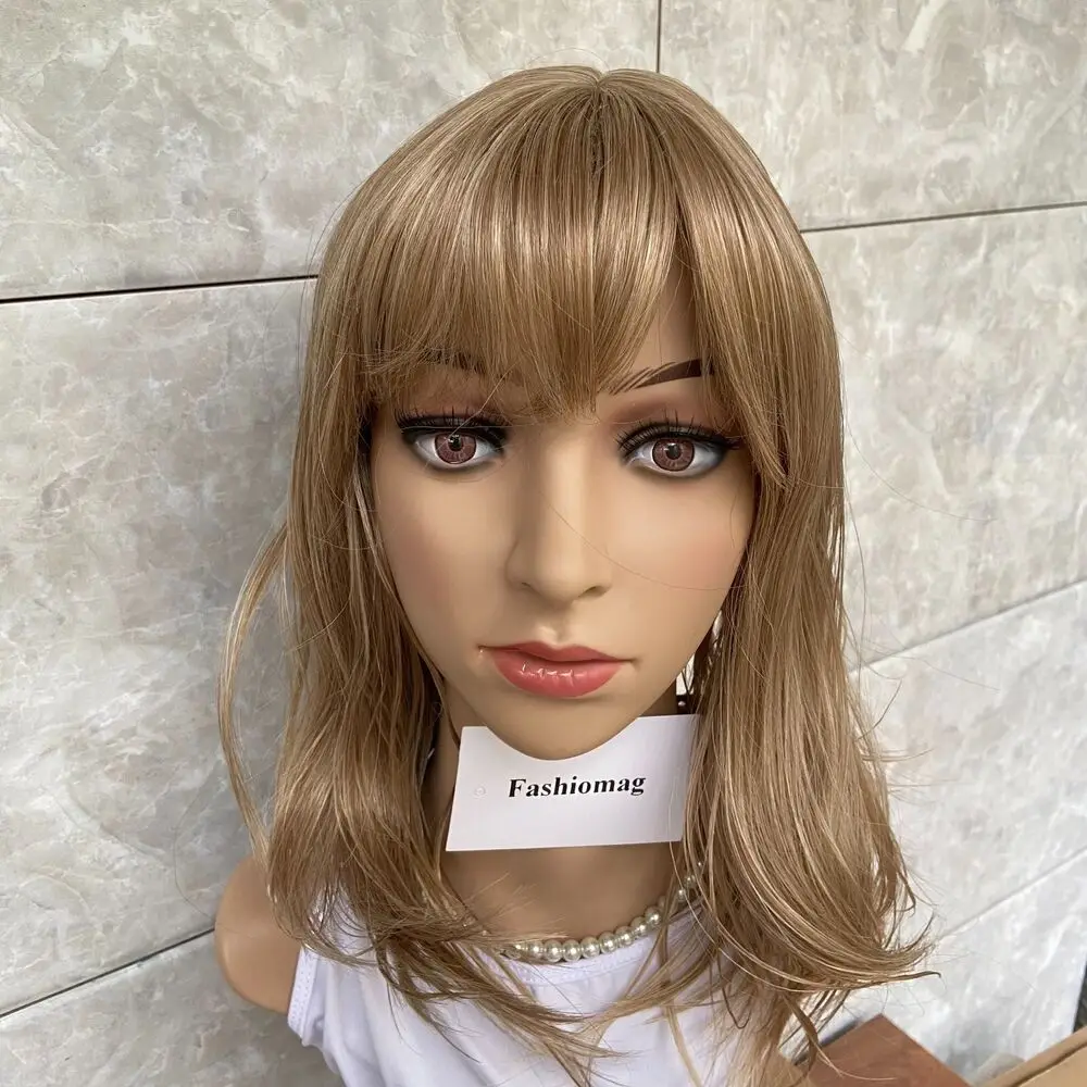 Синтетический парик средней длины с прямыми светлыми волосами