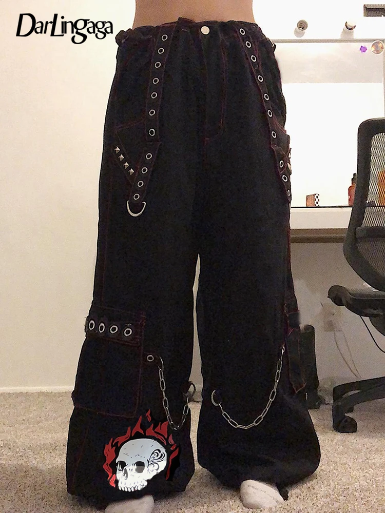 

Брюки-карго женские в стиле панк, с принтом черепа