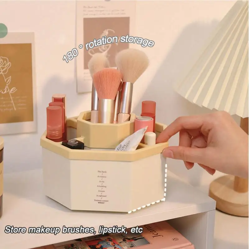 

360-Degree Rotating Makeup Brush Desk Organizer Pen Cup Utensil Large-capacity Lipstick Storage Bucket Ins Wind Pen Holder