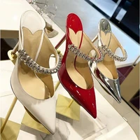 spring and summer new high heeled shoes muller shoes pointed rhinestone chain fashion banquet baotou stiletto ladies sandals