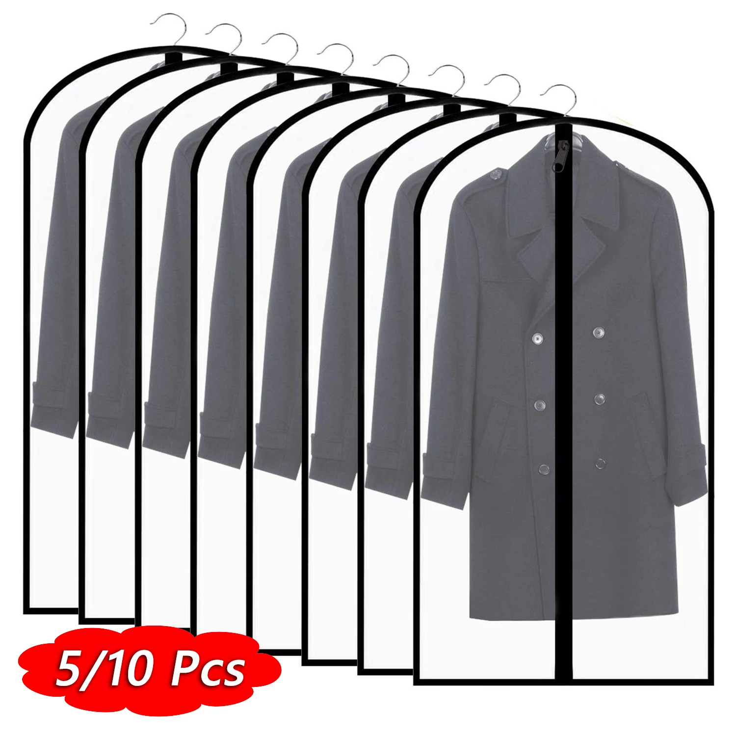 

5/10 Pcs Suit Cover Bag Dust Proof Garment Protector Clothes Dust Cover with Zipper Clothes Bags Hanging Durable Clothes Storage