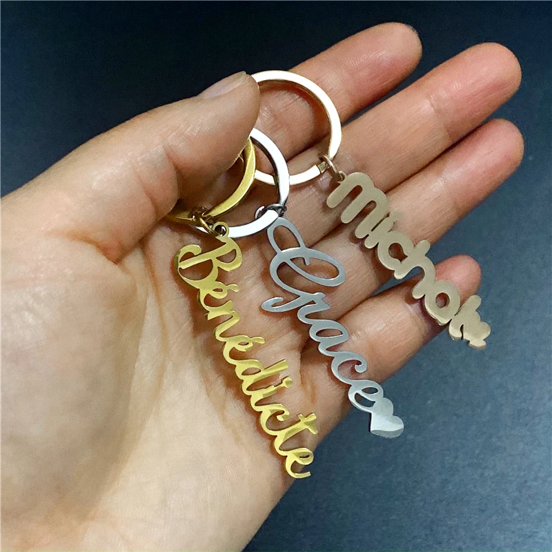 

Custom Name Keychain Personalized Vertical Nameplate Pendant Stainless Steel Keyring For Unisex Family Jewelry Wholesale