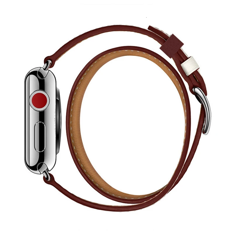Leather Double Loop Strap for Apple Watch UItra 8 7 41mm 45mm 49mm  6 5 4 SE  44mm 40mm Bracelet Wristband for iWatch 42mm 38mm