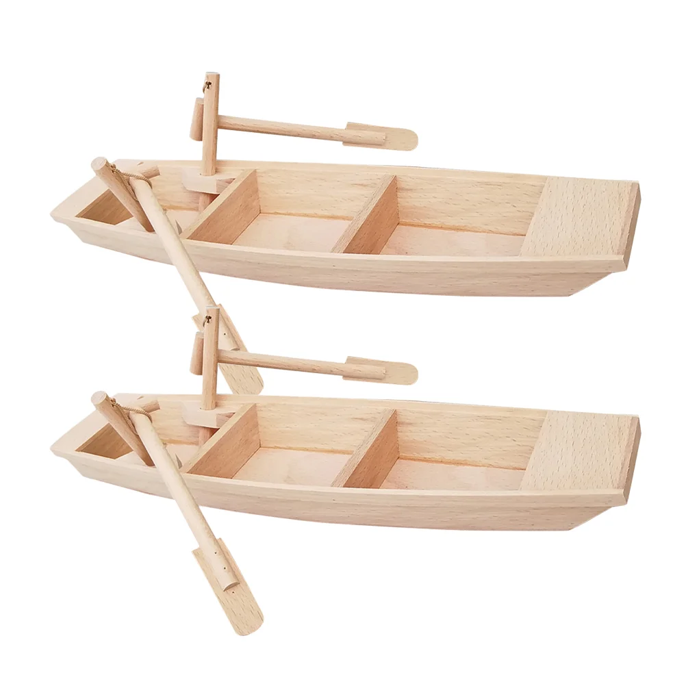 

2pcs Miniature with Oars Canoe Unfinished Sailing Model Figurines Accessories for Ocean Beach Scene Ornament