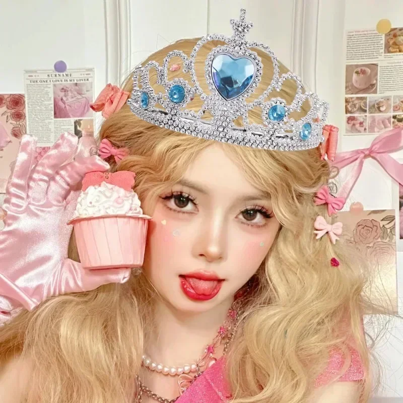 Женский свадебный обруч для волос Тиары-короны розового цвета украшение с синим