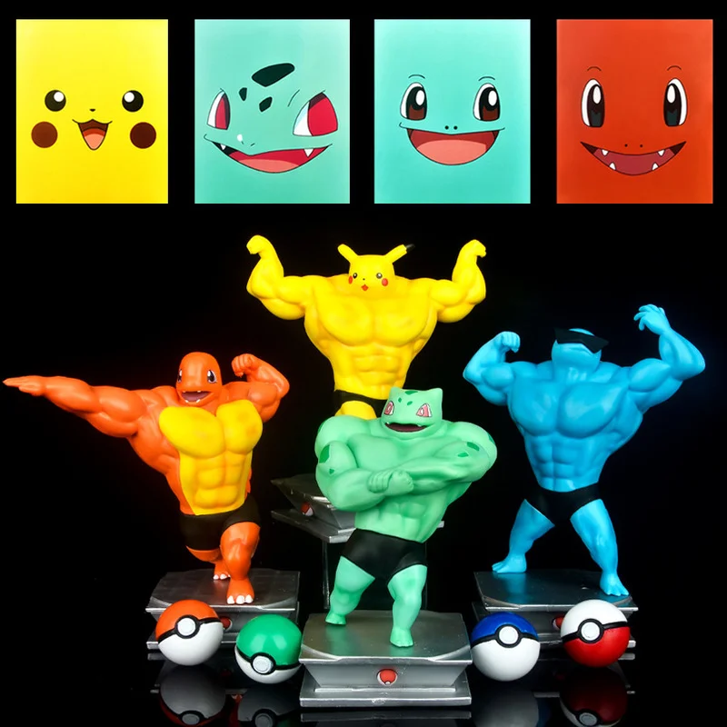 

Anime Pokemon figures GK Muscle Pikachu Squirtle Psyduck Action Figure Model Bodybuilding Toys Muscle Pokemon Funny Toy Model