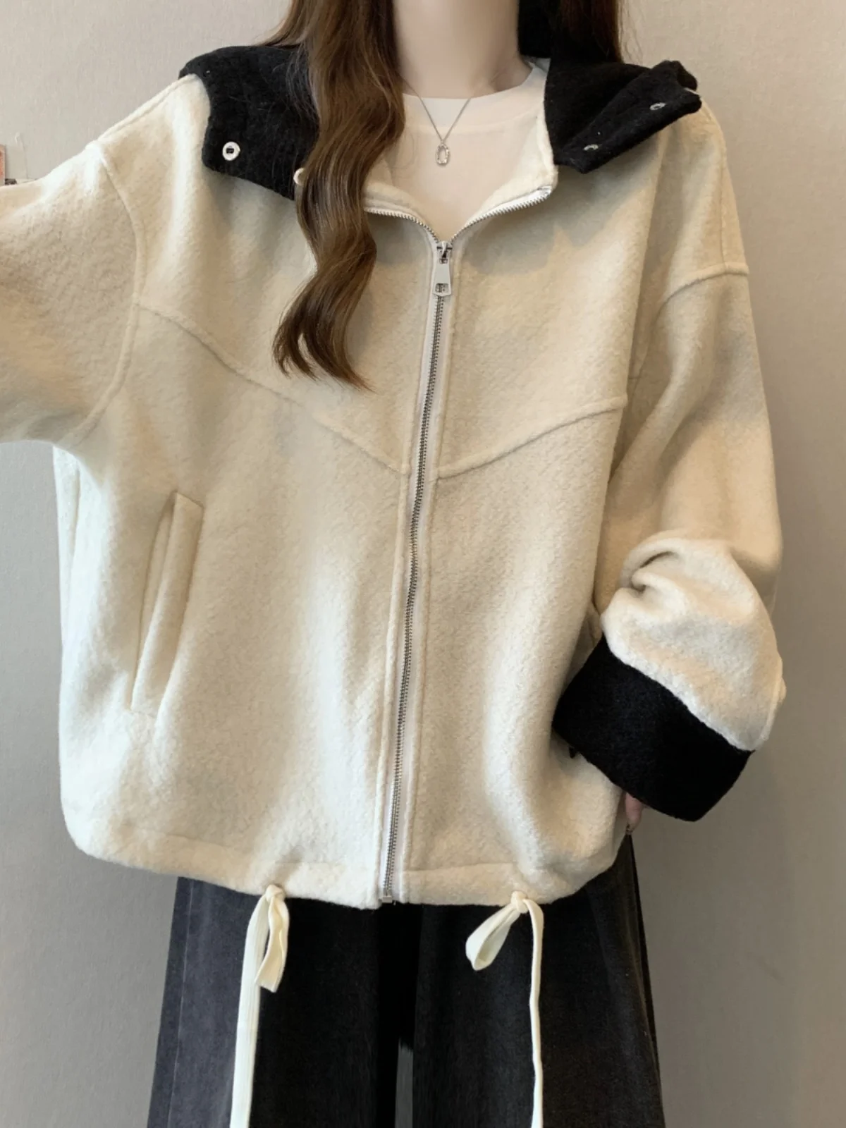 Plus size Fashion Warm Lamb Wool Hoodie Women 2024 New Winter Chubby Girl Slimming Cardigan Top