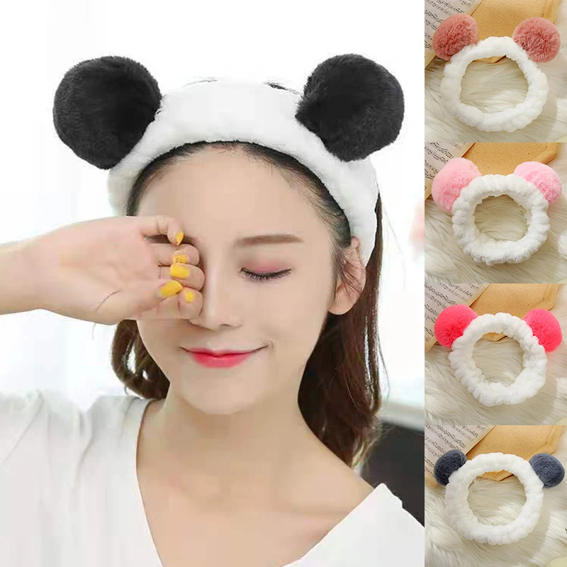 

Headbands for Women Makeup Wash Face Hairbands Shower Head Wrap Girls Hair Accessories Cute Panda Ear Soft Fleece Head Bands