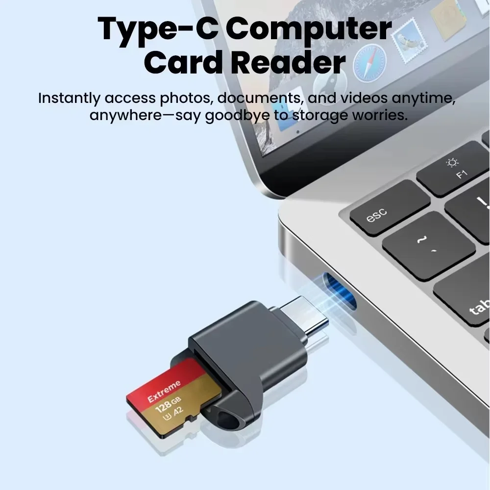 Фото Новый внешний USB-C 2.0 мини-кардридер для карт TF (MicroSD) черного цвета, совместимый с iPhone 17/16 №4