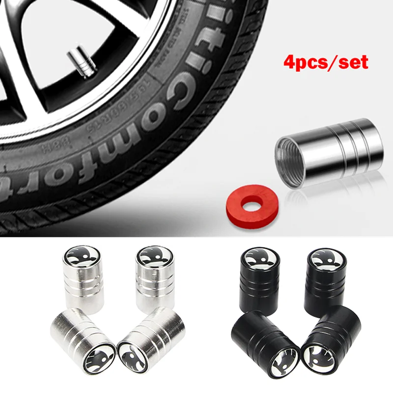 

1Set Car Styling Metal Wheel Tire Valve Caps Dust Accessories For Skoda Fabia Kamiq Karoq Kodiaq Octavia Rapid Scala Superb