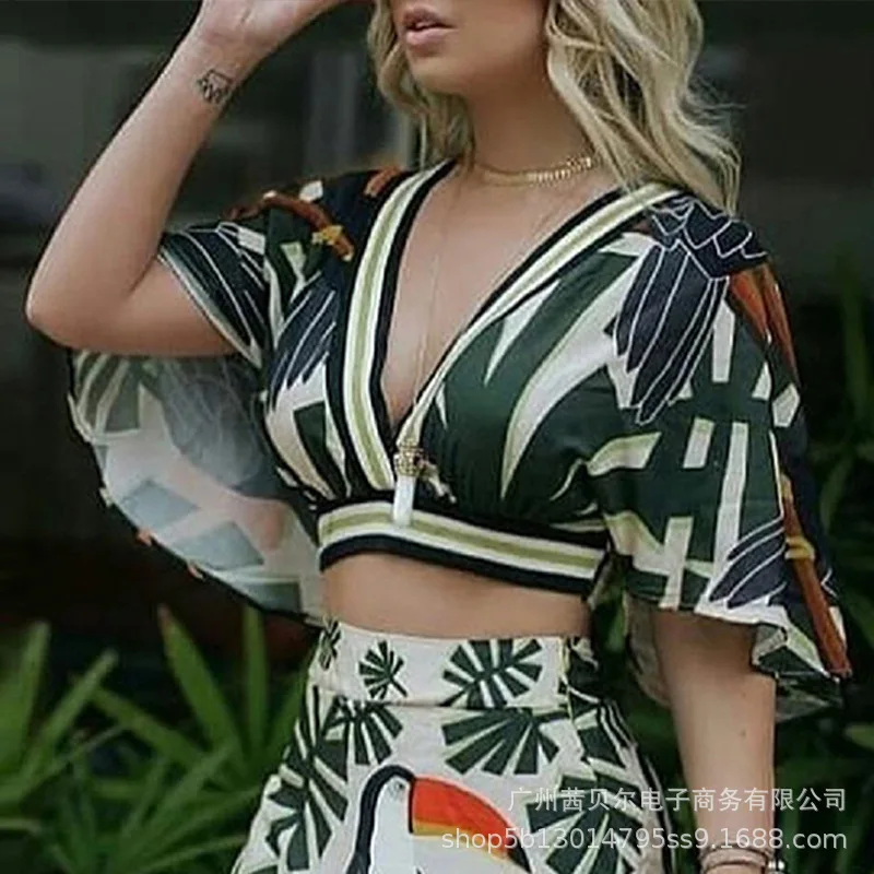 

Print Cloak Skirt Suit Women Summer 2021 Female 2 Piece New Skirt Sets