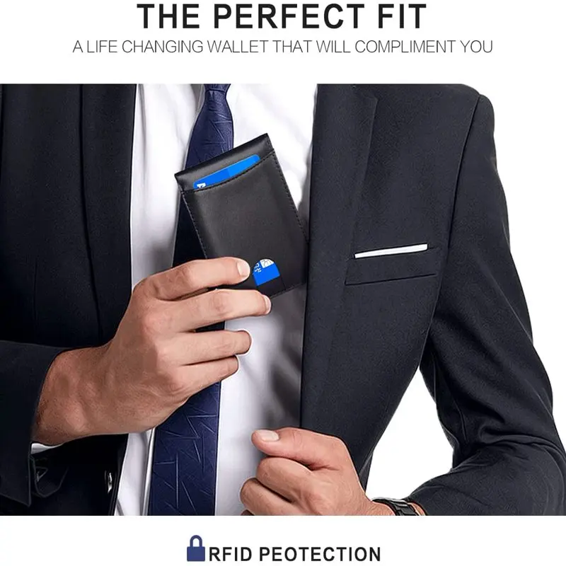 

Stylish Men's Slim Minimalist Travel Bifold Wallet with 1 Large Bill Compartment and 9 Card Slots, RFID Blocking Technology for