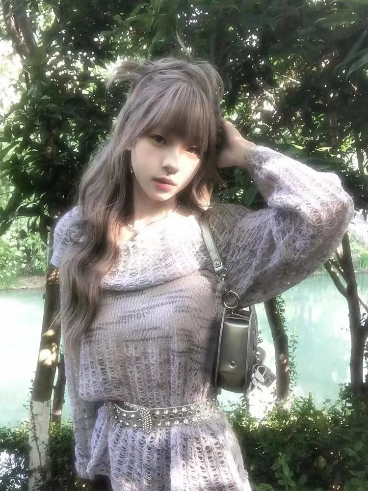 Модные пуловеры с вырезом на шее Y2k свитера длинными рукавами в стиле гранж Mujer