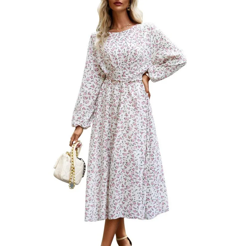 

Party Elegant African Dresses Casual Ladies Autumn Long Sleeve Round Neck High Waist Maxi Dress Fashion Print Loose Fitted Dress
