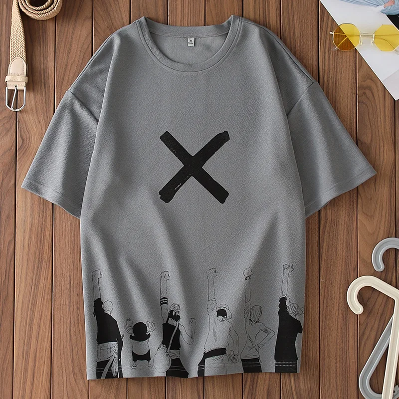 

Harajuku Anime Fashion Casual Short-Sleeved T-Shirt Men Summer T-Shirt Black and White JapanHip-Hop Oversize Male
