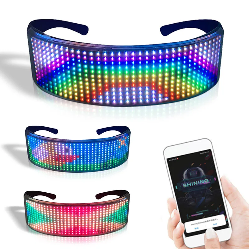 Led Glasses Bluetooth DIY Luminous Rave Party Glasses Festival Sunglasses Gafas Led Electronic Shining Glasses Neon Party Lights