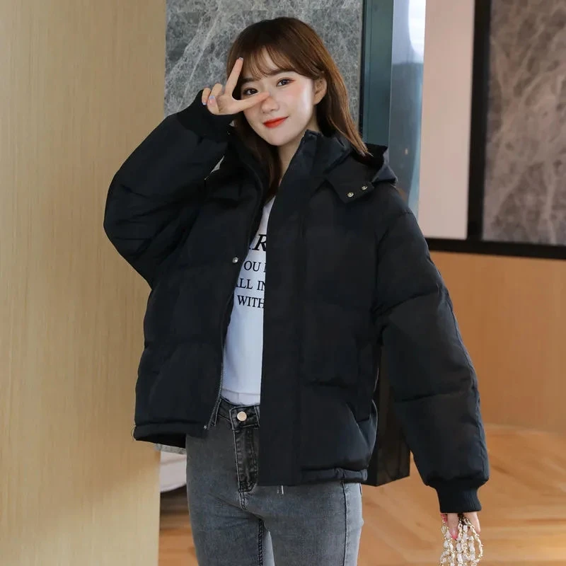 Winter Warm Down Jacket Women Hooded Thick Parka Streetwear  Korea Fashion Casual Outwear Female Elegant Solid Zipper Baggy Coat