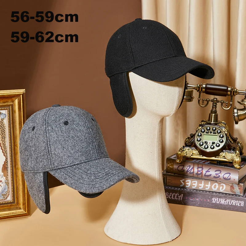 Wool Winter Cap with Ear Flaps for Man 2022 Extra Large Baseball Cap for Man Dad Winter Hats