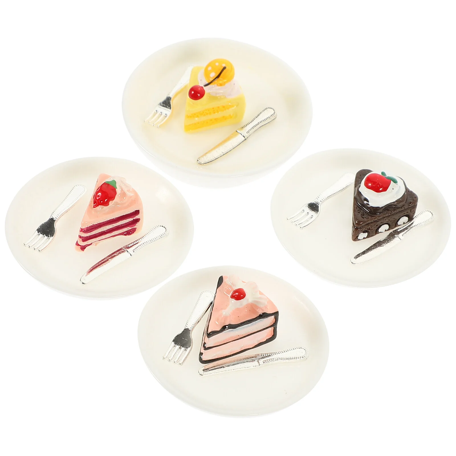 

4 Pcs Mini Dollhouse Miniature Cake Dinner Plate Food Play Scene Matching Model Tiny Decor Resin Fake Ornament Micro