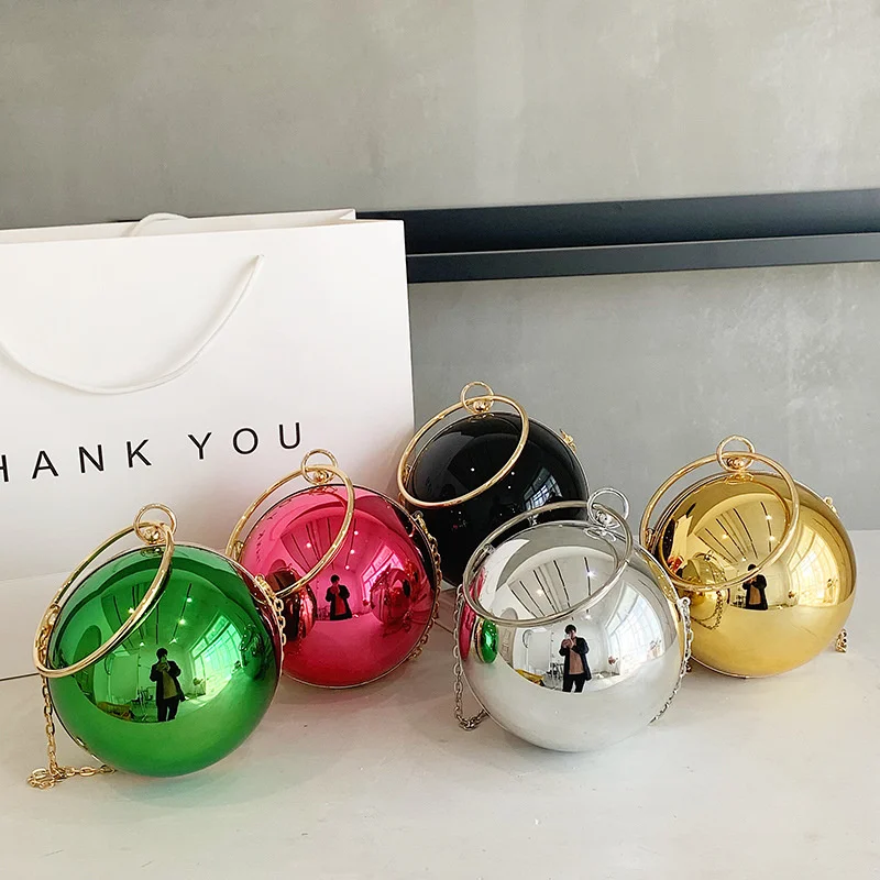 

Round Ball Evening Bags For Women 2022 Fashion Smooth Bright Surface Clutch Bag Ladies Crossbody Bag Party Chain Handbag Purse