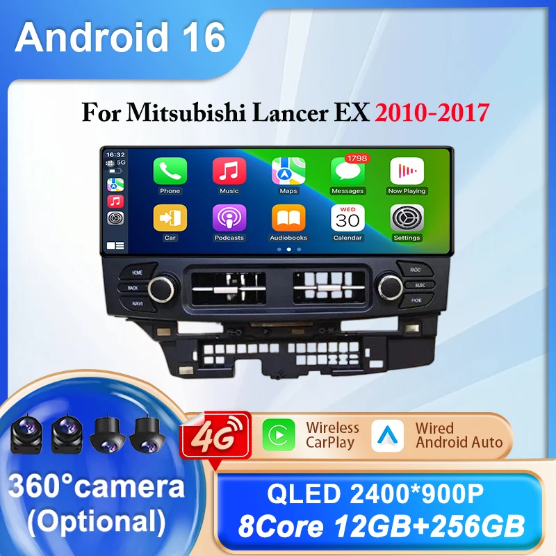 Фото Для Mitsubishi Lancer EX 2010-2017, 8-ядерный, 12+256 ГБ, автомобильная GPS-навигация, CarPlay, автомагнитола, мультимедиа, разделение экрана, Bluetooth, Wi-Fi №1