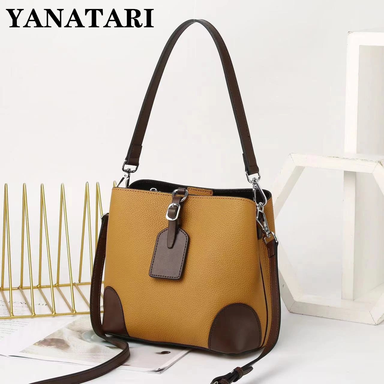

New Genuine Leather Cowhide Fashion mini bucket bag luxury handbags female Vintage crossbody bags Tote Bag Women's Shoulder Bag