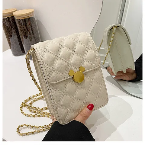 2022 Disney Mickey Mouse Minnie Lingge chain mobile phone small square bag messenger bag female summer 2022pu shoulder bag