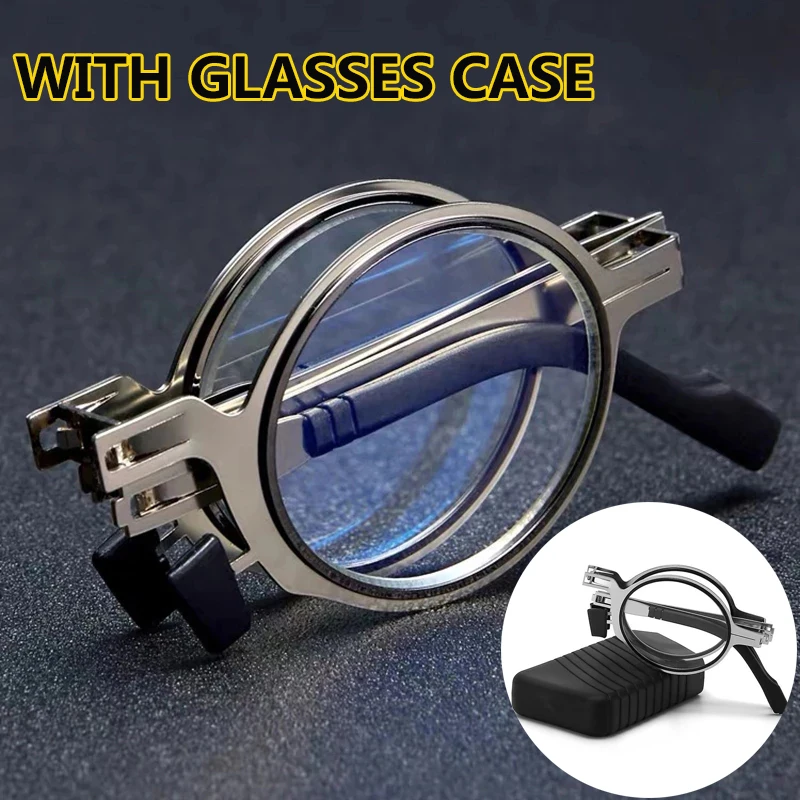 

Blue Anti-Light Retro Men's Reading Glasses Metal Foldable Presbyopia Men's Eyeglasses Frame Cooling Glasses Men With Case 2022