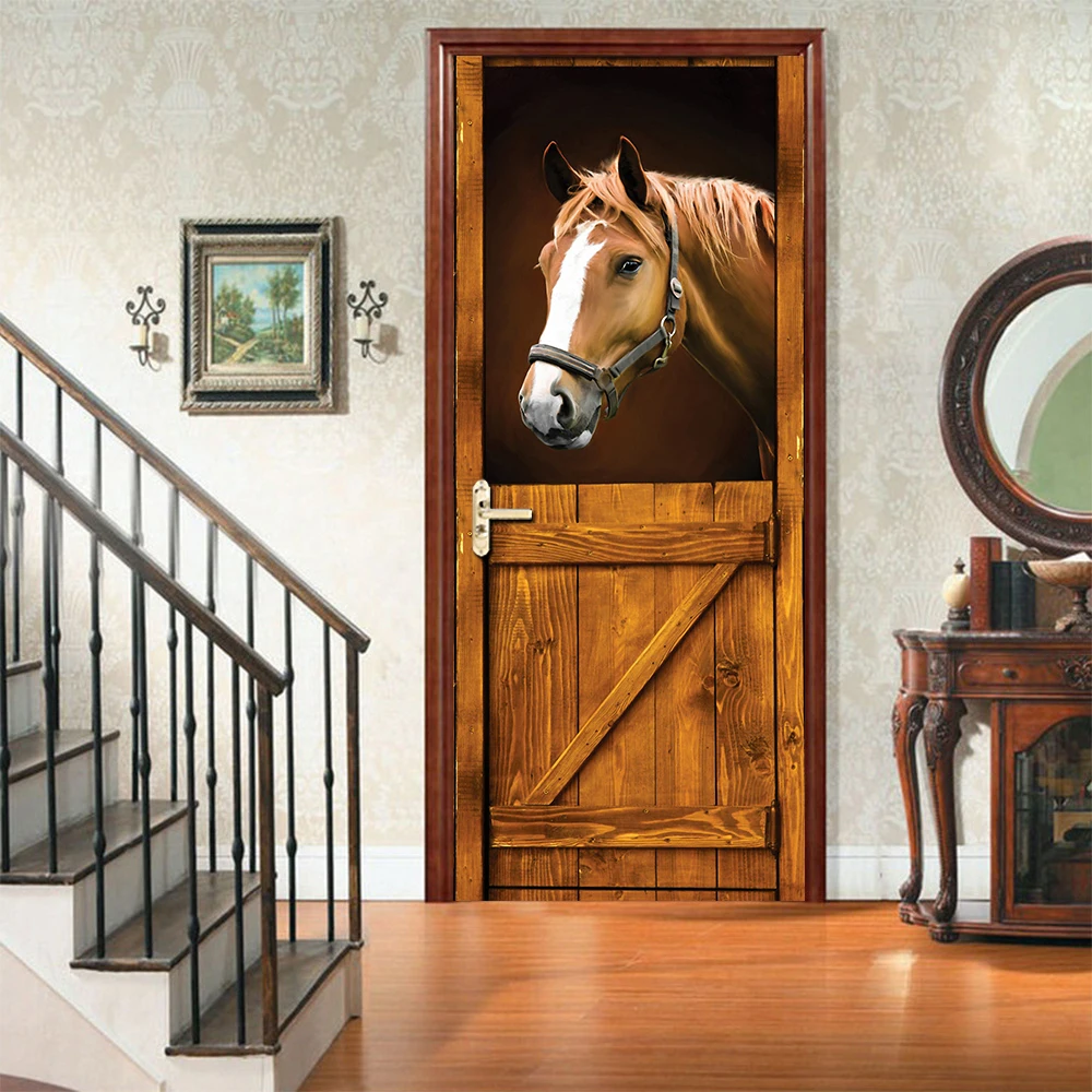

2pcs/set Stable Door Art Mural Sticker Living Room Bedroom Sliding Door Home Decoration Peel;stick Waterproof Art Wallpaper