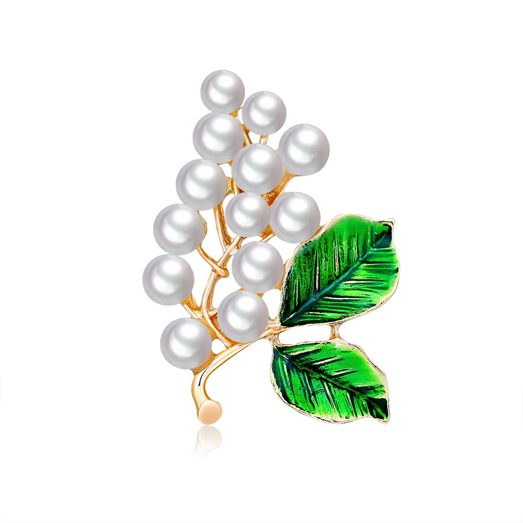 

TULX Enamel Leaf White Simulated Pearl Grape Brooches Women Weddings Banquet Brooch Dress Clothes Pins Jewelry Accessories