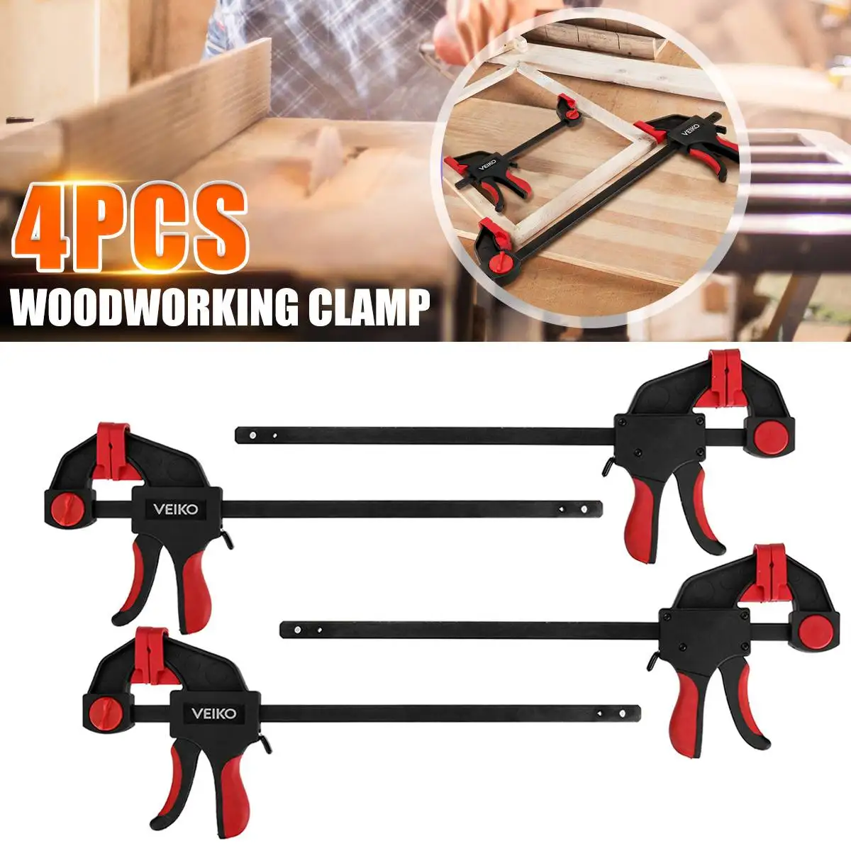 

4pcs 6/12 Inch Quick Ratchet Release Speed Squeeze Wood Working Work Bar Clamp Clip Kit Spreader Gadget Tool DIY Woodworking