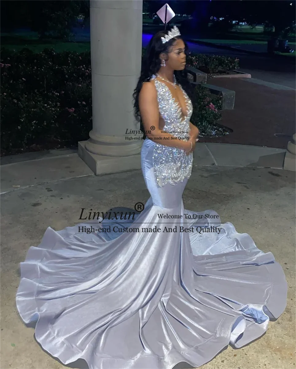 Customized Prom Dresses Women 2024 Sheer Neck Crystal Sequin Mermaid Party Gowns Long Birthday Outfits vestidos de gala