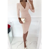 sexy women v neck party evening black dress solid high quality ladies long sleeve mini casual elegant pullover bodycon dresses