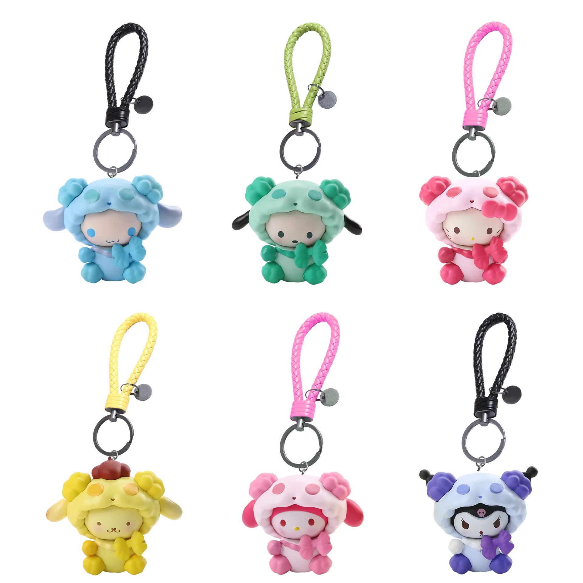 6Pcs Kawaii Kuromi Melody Cinnamoroll PC Dog Cos Panda Series Cartoon Ornaments Q Version Pendant PVC Cute Figures Toy Kids Gift - купить по