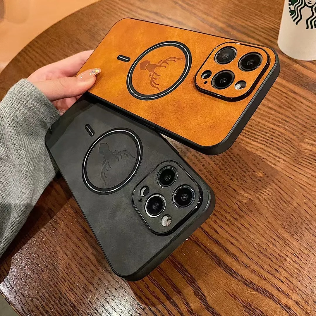 

Luxury leather Magsafe Magnetic wireless charging Case For iPhone 14 13 12 11 Pro Max Plus XR X Xs Max Shockproof Elk Soft Cover