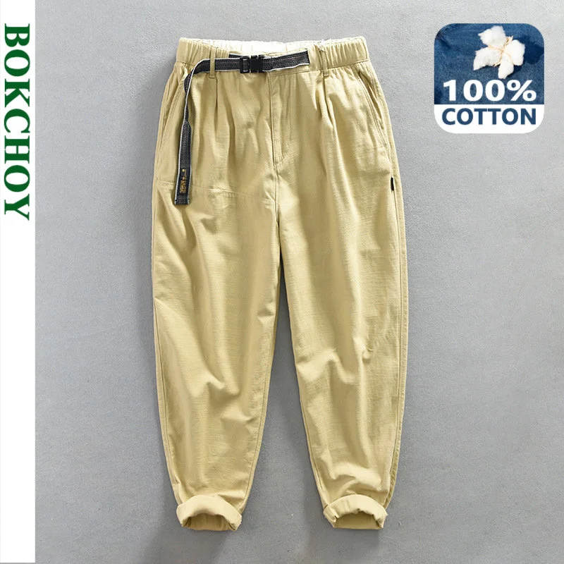 

2023 Spring New Casual Cargo Pants for Men 100% Cotton with Belt Men Clothing Streetwear Men AZ307