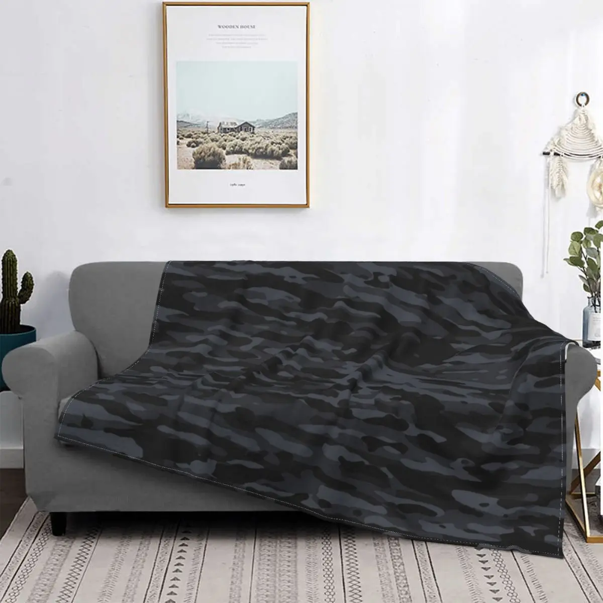 

Night Camouflage Camo Blanket Flannel All Season Texture Soldier Portable Soft Throw Blankets for Sofa Office Bedspread