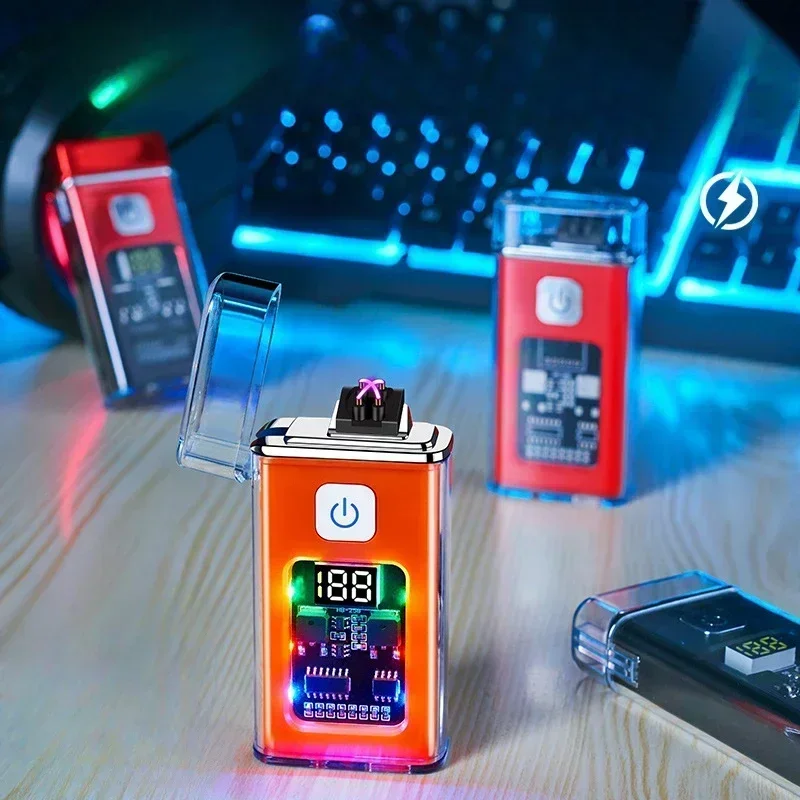 Фото Стильная USB перезаряжаемая электрическая зажигалка, крутая ветрозащитная двойная дуга, плазменные зажигалки для мужчин, гаджеты для кемпинга, пожарный стартер №4