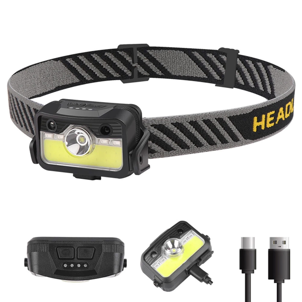 

Powerful LED Sensor Headlight 6 Lighting Modes XPG+COB USB Headlamp Head Torch Flashlight Waterproof for Running Camping Hiking