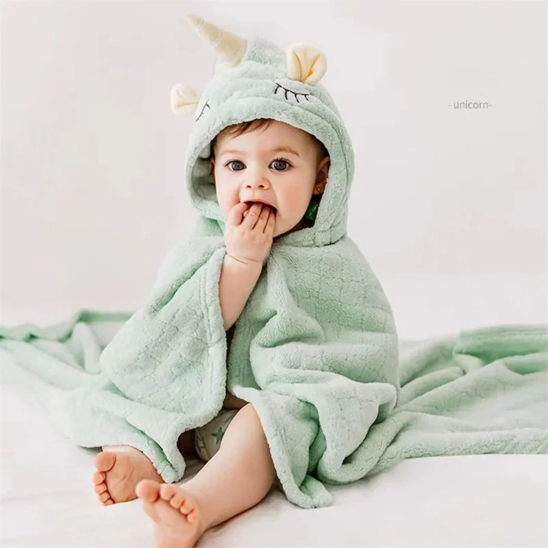 Robe Cartoon Unicorn Child Kid Hooded Cloak Flannel Boy Girl
