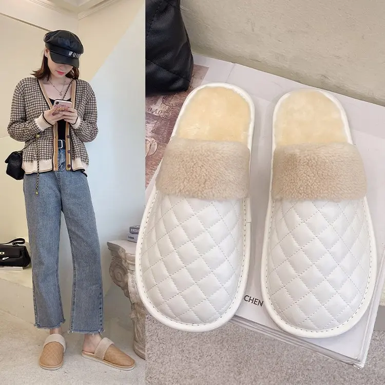 

NEW Flat slippers women's autumn and winter European and American NEW cross check soft soles warm couples cotton-padded shoes